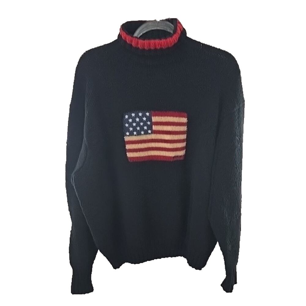 VTG 90s Polo Ralph Lauren American Flag Sweater Mens XL Navy